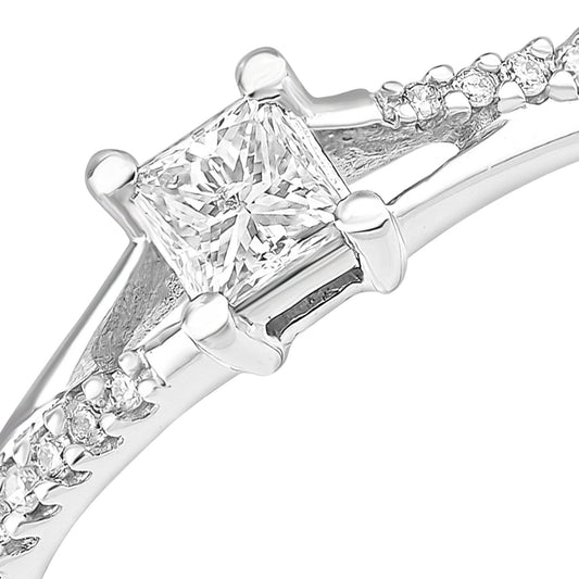 18ct White Gold Princess Diamond Diamond Pave Solitaire Ring - PR1AXL2326W18