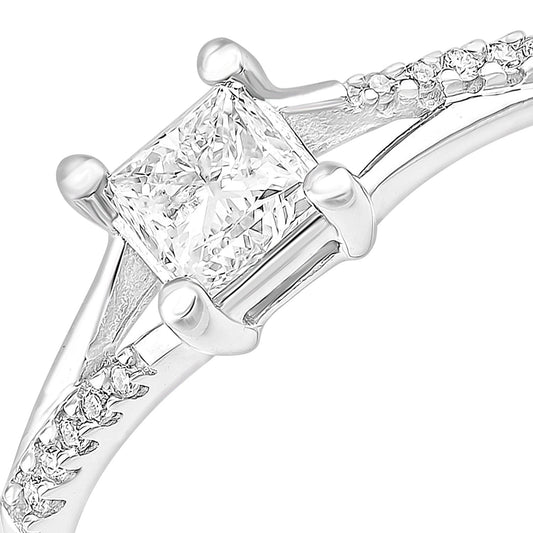 18ct White Gold Princess Diamond Diamond Pave Solitaire Ring - PR1AXL2327W18