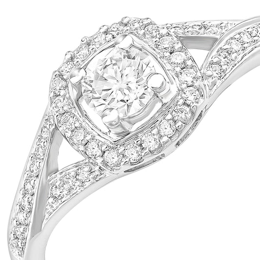 18ct White Gold 22pts Diamond 18pts Pave Halo Solitaire Ring - PR1AXL2334W18