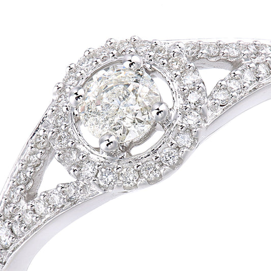 18ct White Gold 22pts Diamond 18pts Pave Halo Solitaire Ring - PR1AXL2335W18