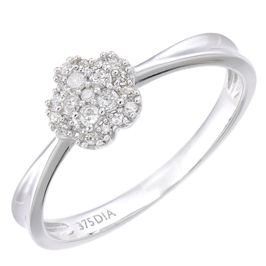 9ct White Gold Round 13pts Diamond Halo Flower Engagement Ring - PR1AXL2342W