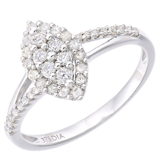 9ct White Gold Round 0.36ct Diamond Halo Marquise Engagement Ring - PR1AXL2345W