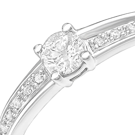 9ct White Gold 20pts Diamond 5pts Offset Pave Solitaire Ring - PR1AXL2349W