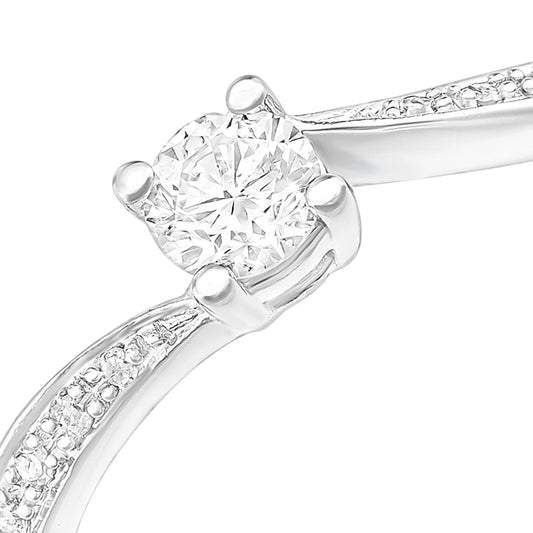 9ct White Gold 20pts Diamond 5pts Ribbon Tail Pave Solitaire Ring - PR1AXL2351W