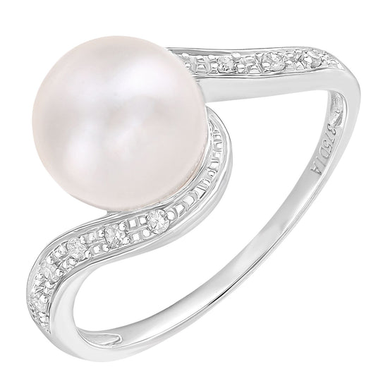 9ct White Gold Diamond Pearl 7.8mm Twist Full Moon Dress Ring - PR1AXL2584WPRL