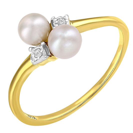 9ct Gold 1pts Diamond Pearl 4mm Cluster Full Moon Dress Ring - PR1AXL2591YPRL