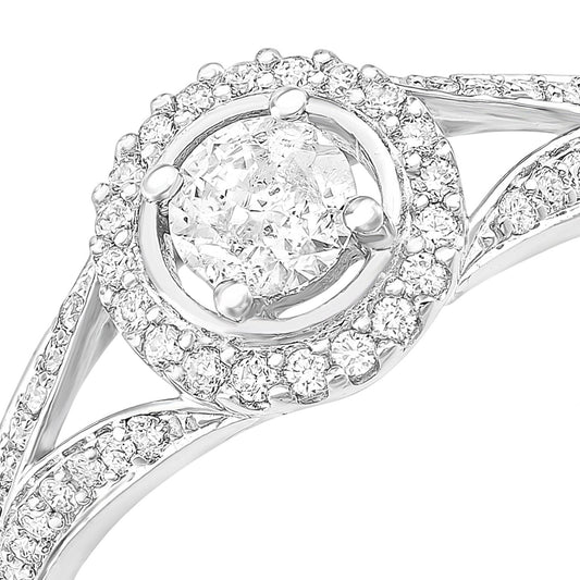18ct White Gold 0.35ct Diamond 1/4ct Pave Halo Solitaire Ring - PR1AXL2592W18
