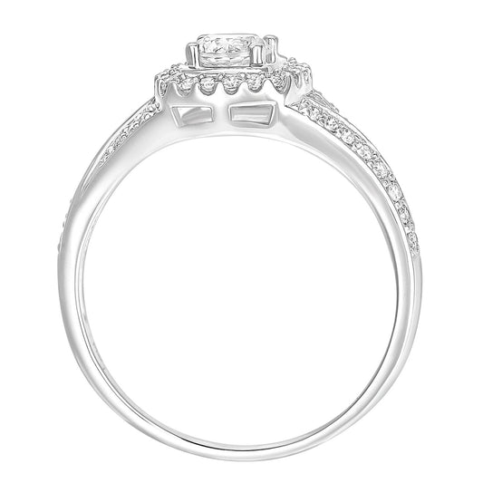 18ct White Gold 0.35ct Diamond 1/4ct Pave Halo Solitaire Ring - PR1AXL2593W18