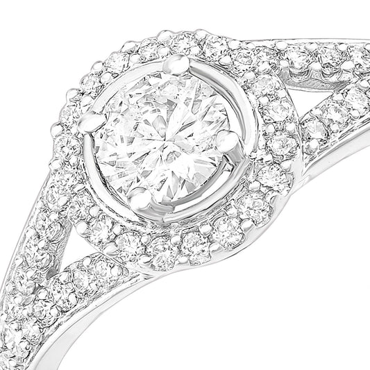 18ct White Gold 0.35ct Diamond 1/4ct Pave Halo Solitaire Ring - PR1AXL2594W18