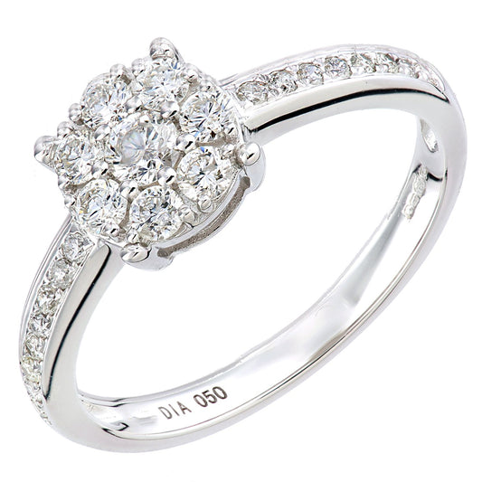 9ct White Gold Round 1/2ct Diamond Halo Engagement Ring - PR1AXL2704W