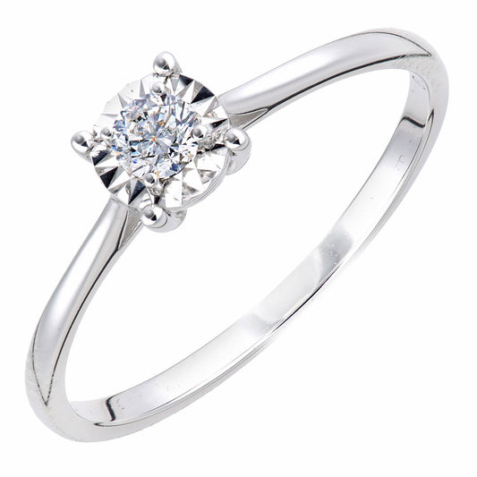 18ct White Gold 15pts Diamond Illusion Solitaire Engagement Ring - PR1AXL2736W18