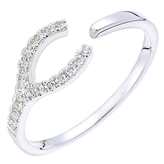 9ct White Gold Round 10pts Diamond Horseshoe Wishbone Dress Ring - PR2AXL0430W