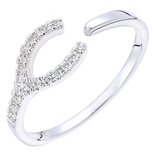 9ct White Gold Round 10pts Diamond Horseshoe Wishbone Dress Ring - PR2AXL0430W