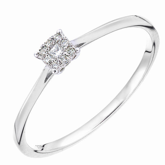 9ct White Gold Princess Diamond Diamond Faux Solitaire Ring - PR2AXL0432W