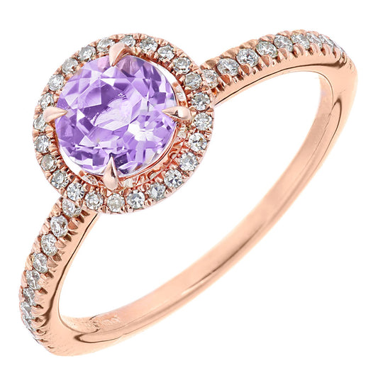 9ct Rose Gold 0.3ct Diamond 0.71ct Amethyst Halo Engagement Ring - PR2AXL0438RAM