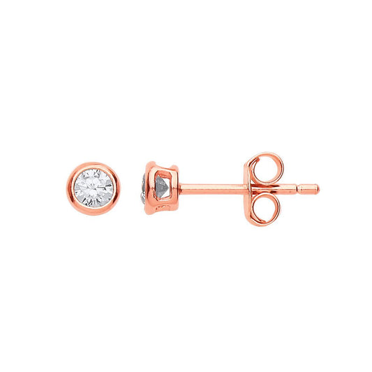 Rose Silver CZ Bubble Solitaire Stud Earrings 3mm 0.20cts - PS-RD3RG