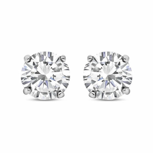 Silver CZ 4 Claw Solitaire Stud Earrings 10mm 8.00cts - RD10