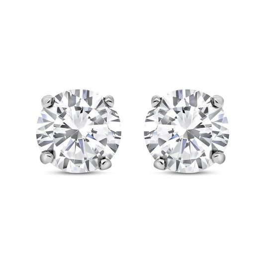 Silver CZ 4 Claw Solitaire Stud Earrings 4mm 0.50cts - RD4