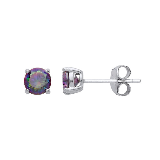 Silver Rainbow Quartz CZ Double Gallery Stud Earrings 5mm 1.00ct - RD5MQ