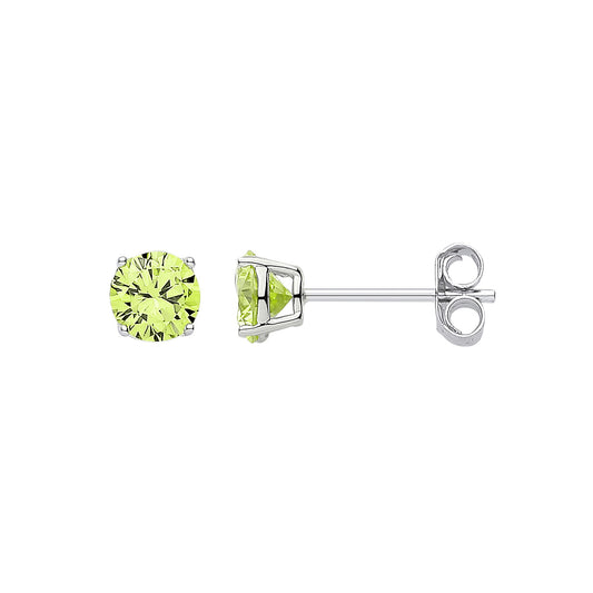 Silver Peridot CZ 4 Claw Solitaire Stud Earrings 5mm 1.00ct - RD5PER