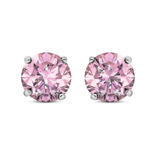 Silver Pink CZ 4 Claw Solitaire Stud Earrings 7mm 2.60cts - RD7P