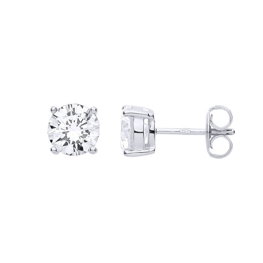 Silver CZ 4 Claw Solitaire Stud Earrings 7mm 2.60cts - RD7