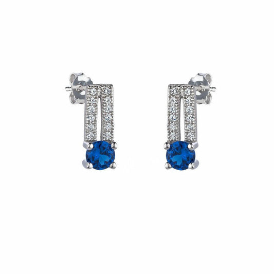 Sterling Silver Blue CZ Semi Split Stud Earrings - RE12174SP