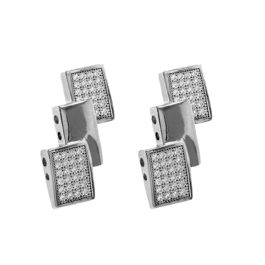 Sterling Silver CZ Triple Rectangle Drop Earrings - RE1274