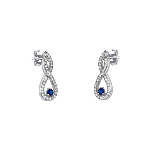 Sterling Silver Blue CZ TearDrop Twist Drop Earrings - RE15114SP