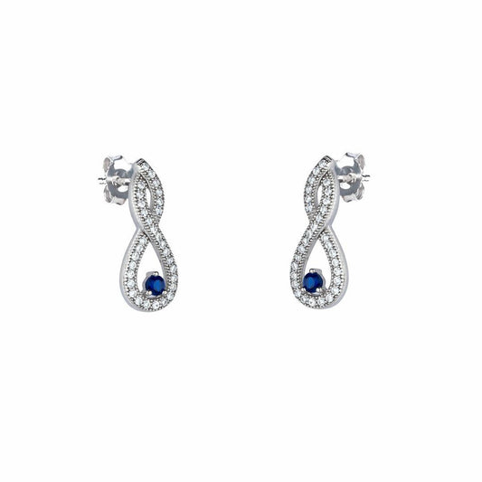 Sterling Silver Blue CZ TearDrop Twist Drop Earrings - RE15114SP