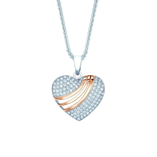 3 Colour Gold-plated Silver CZ Heart swoosh Necklace 16>18 inch - RE20354