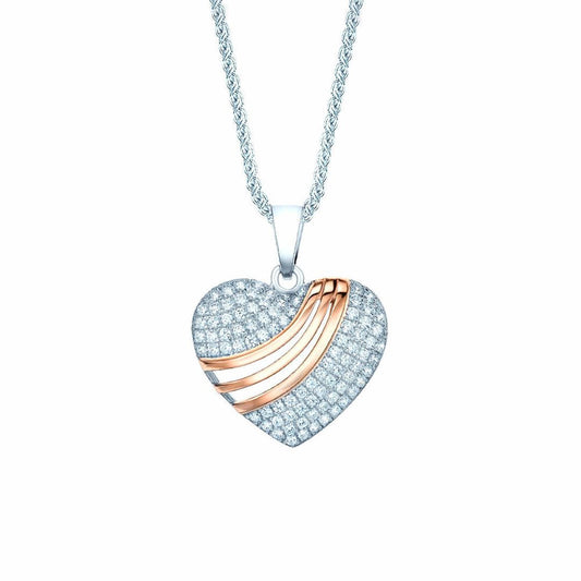 3 Colour Gold-plated Silver CZ Heart swoosh Necklace 16>18 inch - RE20354