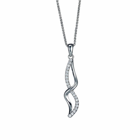 Sterling Silver CZ Twisted Infinity Wave Charm Necklace 18 inch - RE24164