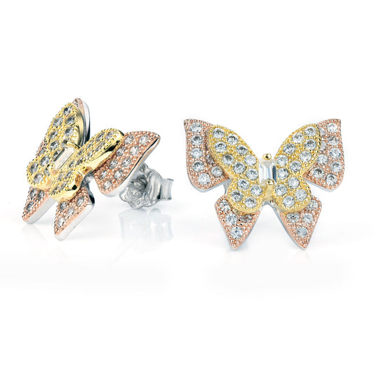 Rose Gilded Silver CZ Coloured Butterfly Stud Earrings - RE28424