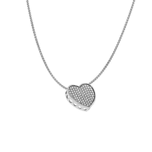 Sterling Silver CZ Love Heart Slider Charm Necklace 16>18 inch - RE3184