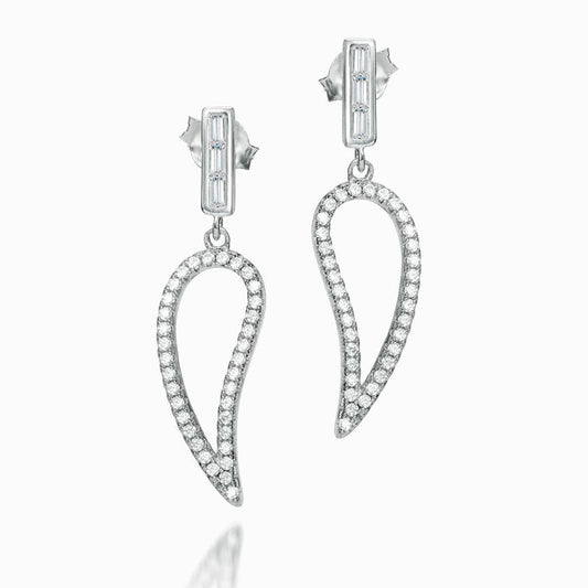 Sterling Silver CZ Minimalist Angel Wings Drop Earrings - RE40134