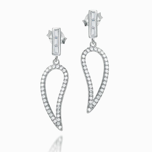 Sterling Silver CZ Minimalist Angel Wings Drop Earrings - RE40134