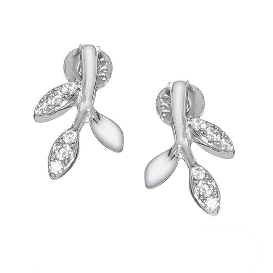 Sterling Silver CZ Olive Branch Stud Earrings - RE42004
