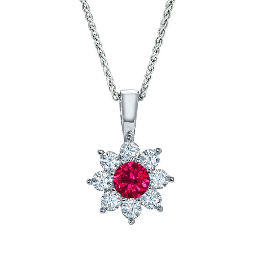 Sterling Silver Red CZ Classic Royal Cluster Necklace 16>18 inch - RE42104RB