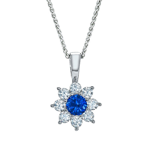 Sterling Silver Blue CZ Classic Royal Cluster Necklace 16>18 inch - RE42104SP
