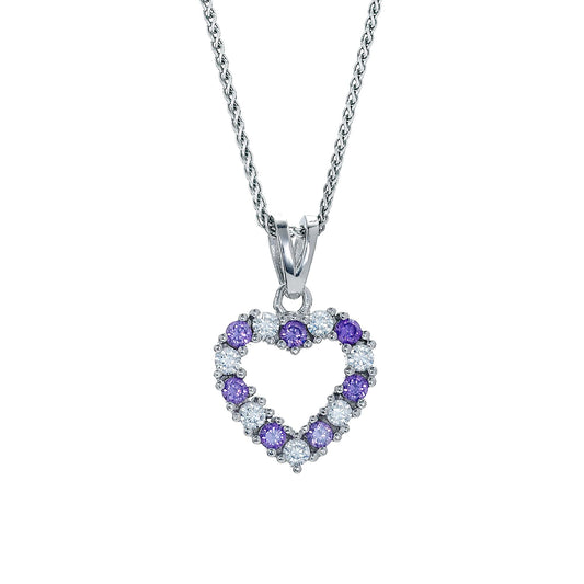 Sterling Silver Purple CZ Eternity Love Heart Necklace 16>18 inch - RE42154AM