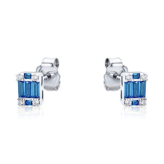 Sterling Silver Blue CZ Illusion Solitaire Cluster Stud Earrings - RE42794SP