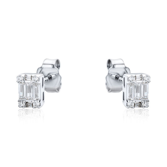 Sterling Silver CZ Illusion Solitaire Cluster Stud Earrings - RE42794