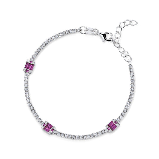 Sterling Silver Red CZ Trilogy Eternity Style Line Bracelet 6>7" - RE42824RB