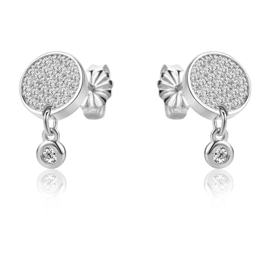 Sterling Silver CZ Disc Cluster Solitaire Drop Earrings - RE44854