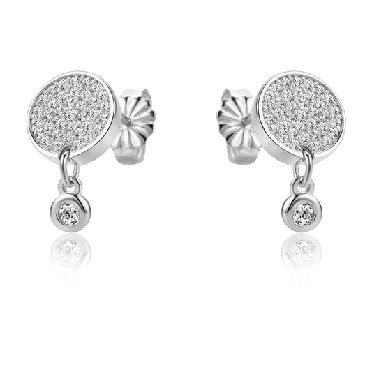 Sterling Silver CZ Disc Cluster Solitaire Drop Earrings - RE44854