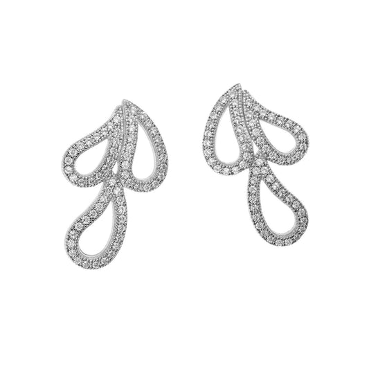 Silver CZ Squirt Emoji Rain Droplets Water Splash Drop Earrings - RE4644