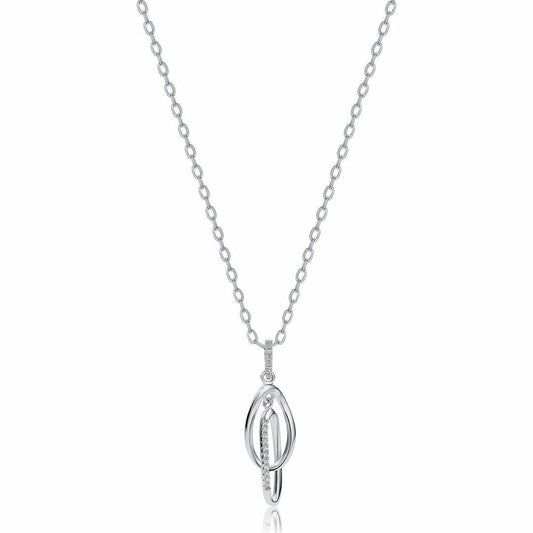 Sterling Silver CZ Interlocked Oval Drop Charm Necklace 18 inch - RE46524
