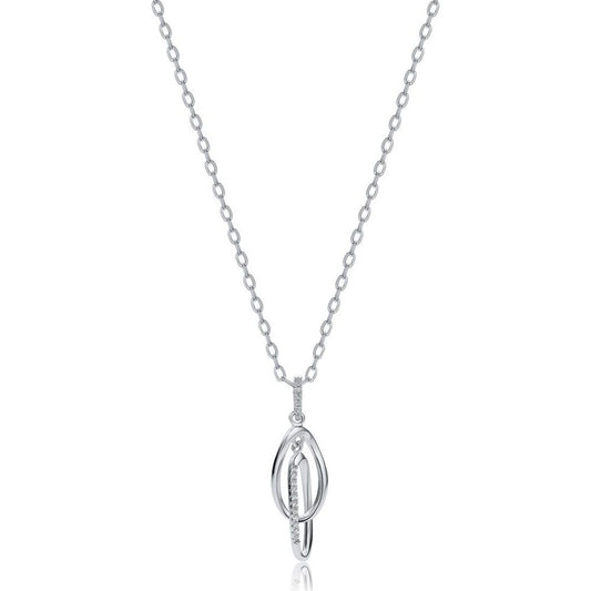 Sterling Silver CZ Interlocked Oval Drop Charm Necklace 18 inch - RE46524