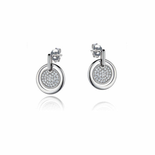 Sterling Silver CZ Double Circles Drop Earrings - RE6144